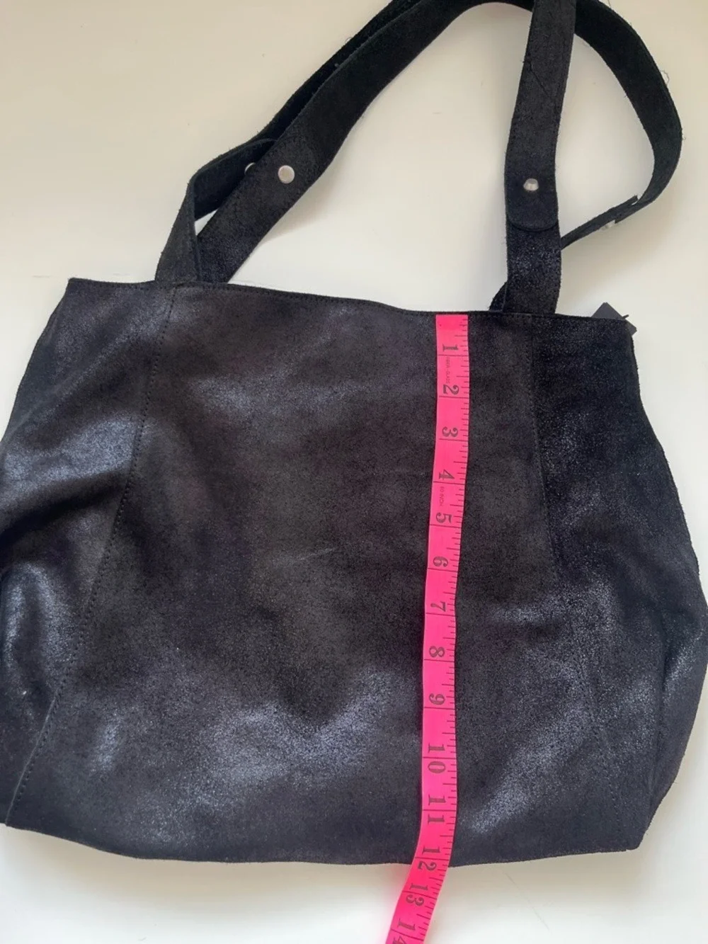 BANANA REPUBLIC Women Black Shimmer Leather Suede Tassel Tote Y2K 2010 - Picture 9 of 10